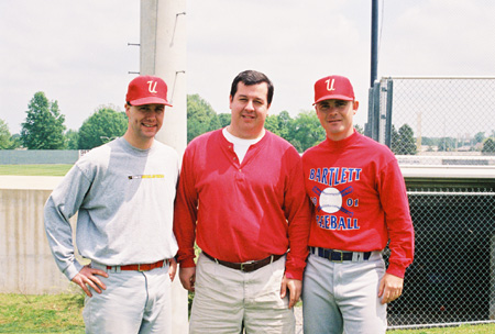 (L to R) Jamie Gannini, Wade Stranak, and Chris Ring at the 2003 Union Baseball Alumni Game. - Photo by Steven Aldridge