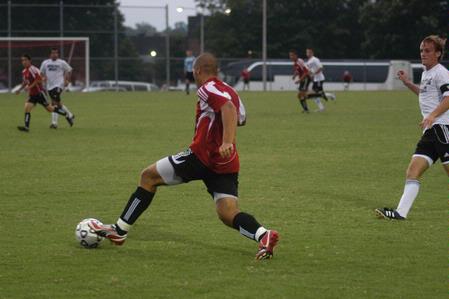 Joe Shultz controls the ball during the men's soccer match against Campbellsville (Ky.) on Sept. 11. - Photo by Sarah Palmer Goff