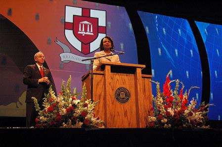 Former Secretary of State Condoleezza Rice answers questions from the audience during the 2009 Scholarship Banquet. - Photo by Beth Spain