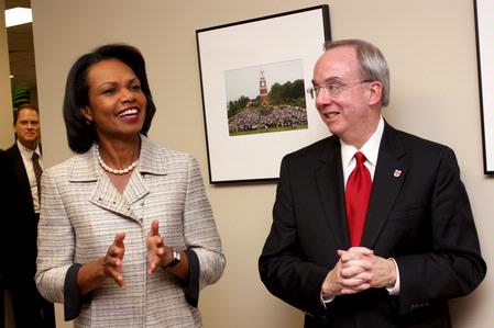 Former U.S. Secretary of State Condoleezza Rice speaks with students before the 2009 Scholarship Banquet. - Photo by Megan Bailey