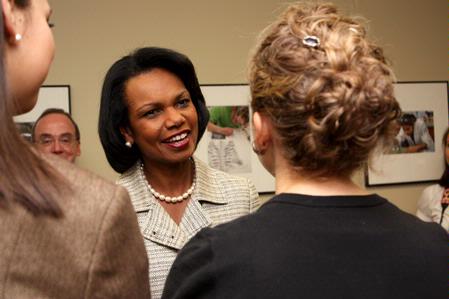 Condaleezza Rice speaks with students before the 2009  Scholarship Banquet. - Photo by Megan Bailey