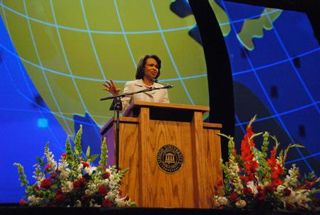 Condoleezza Rice, who served as secretary of state for President George W. Bush, was the keynote speaker for Union’s 12th annual Scholarship Banquet at the Carl Perkins Civic Center. - Photo by Abby Ott