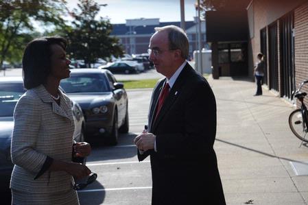 President Dockery welcomes Former U.S. Secretary of State Condoleezza Rice to the Union campus. - Photo by Morris Abernathy