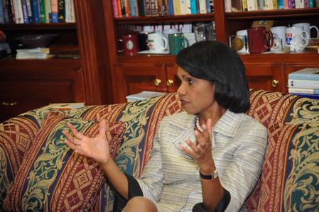 Prior to the 2009 Scholarship Banquet, President Dockery and Condoleezza Rice spent some time in his office discussing a wide range of subjects including the future of Christian Higher Education.  - Photo by Morris Abernathy
