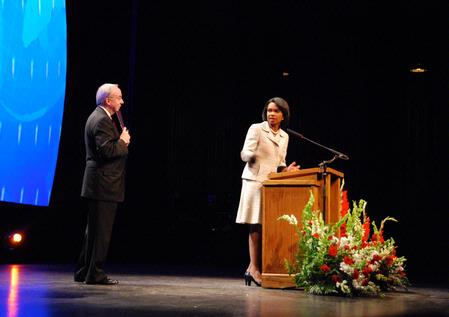Former Secretary of State Condoleezza Rice answers questions from the audience during the 2009 Scholarship Banquet. - Photo by Abby Ott
