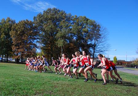 The women's cross country runners participate in the TranSouth Cross Country Conference at Union University on Oct. 31, 2009. Union won their seventh straight title. - Photo by Abby Ott