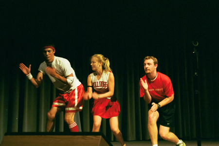 FOCUS leaders John Reed, Ashli Sutton, and Keelan Cook perform a skit during the FOCUS Show 2002.
 - Photo by Justin Veneman