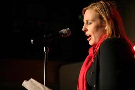 Dean of students Kimberly Thornbury prays that "all that is done in this building bring honor to Your name and help strengthen us as a body of believers who have been rescued by a loving Savior" at the Feb. 5 service held in the new Bowld Commons building.  - Photo by Angela Abbamonte
