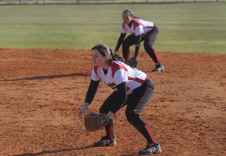 The Lady Bulldogs anticipate a hit from Missouri Baptist University. Union won both games of the double header against MBU. - Photo by Morris Abernathy