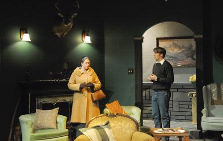Margaret Broersma, senior theatre/speech major, and David Conway, sophomore history major, perform in the Union Players' production of The Mousetrap.
 - Photo by Morris Abernathy
