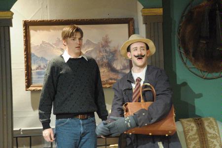 David Conway, sophomore history major, and Chad Hoy, sophomore theatre/speech major perform as Cliff Ralston and Mr. Paravacini in The Mousetrap, presented by Union Players.  - Photo by Morris Abernathy