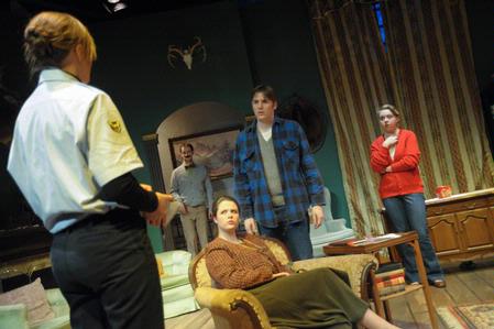 Caitlin Riggs, Chad Hoy, Margaret Broersma, David Conway, and Jillian Barron perform in The Mousetrap, a murder mystery presented by Union University Players.  - Photo by Morris Abernathy