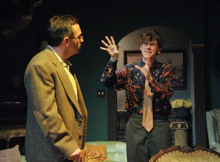 Kirby Atkins, alumnus, and Ben Haws, freshman media communications major, perform as Major Metcalf and Christopher Wren, respectively, in the Union University Players' production of The Mousetrap.  - Photo by Morris Abernathy