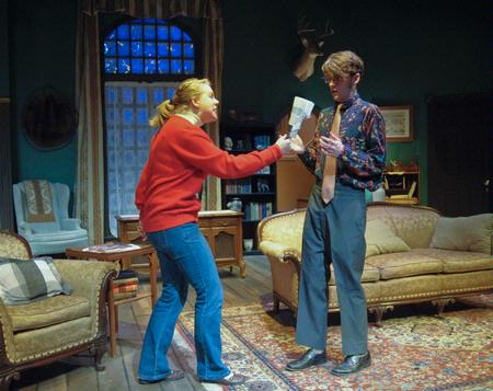 Jillian Barron, freshman theatre/speech major, and Ben Haws, freshman media communications major, perform as Molly Ralston and Christopher Wren in The Mousetrap presented by Union University Players.  - Photo by Morris Abernathy