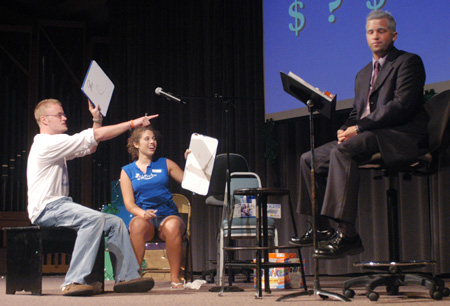 A tie between Liz Canava and Jonathan Giles took the SAC Game show into a head-to-head round.  After a brief moment of confusion Giles was declared the winner. - Photo by Justin Veneman
