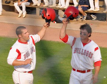 Alex Turner (right) and Josh Jones celebrate after a Jones home run. - Photo by Steven Aldridge