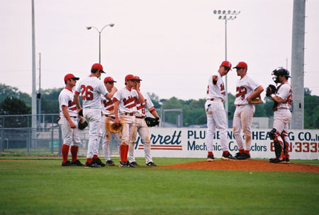 Coach Andy Rushing makes a pitching change during a spring game at Union. - Photo by Kristen Hiller