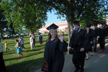 Amy Brown, graduating Biblical studies major, walks in the processional for the 2010 spring commencement ceremony.  - Photo by Morris Abernathy