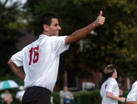 Freshman Alexandre Pereira (16) celebrates during a recent game. - Photo by Jonathan Blair