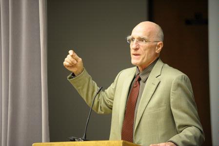 Scott Russell Sanders presents a reading in Harvey Auditorium. The event was sponsored by the Lyceum program. - Photo by Morris Abernathy