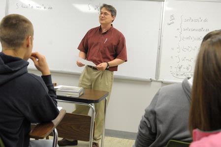Dr. Troy Riggs, professor of mathematics, teaches a class.  - Photo by Morris Abernathy
