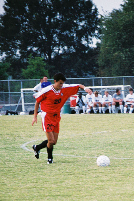 Marko Pavlovic (20) advances a free kick downfield. - Photo by Uncredited