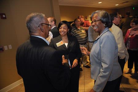 Roland Porter, Jacqueline Taylor, and Patricia Porter enjoy some fellowship before the Faculty/Staff dinner to kick off the Fall 2010 semester.  - Photo by Morris Abernathy