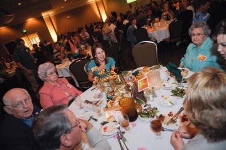 Faculty and staff enjoy some dinner and fellowship at the annual Faculty/Staff dinner.  - Photo by Morris Abernathy
