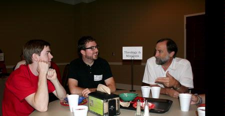Hal Poe, Charles Colson professor of faith & culture, and Taylor Worley, assistant professor of Christian thought and tradition, answer questions about the Theology and Missions department at Dinner with your Department. - Photo by Deanna Santangelo