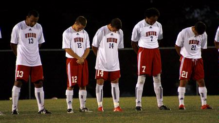 The Bulldog soccer team has a prayer prior to their game against Delta State. - Photo by Ebbie Davis