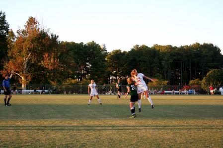 Rachael Boswell heads the ball after a throw-in during the game against Delta State. The Lady Bulldogs won 1-0.  - Photo by Deanna Santangelo