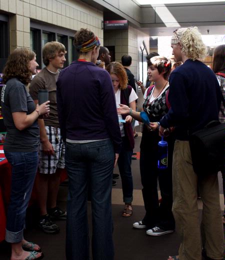 Students walk through the SUB hallway to learn about local ministry organizations, such as J Crib, that they can be involved in.  - Photo by Ebbie Davis