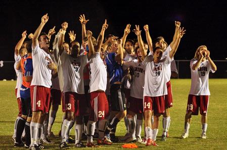Union men's soccer celebrates with the fans after a win. - Photo by Meagan Comeaux