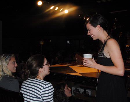 Joy Williams of The Civil Wars talks with Shea Wingate, freshman, before she performs with the band in Barefoots Joe.  - Photo by Victoria Stargel