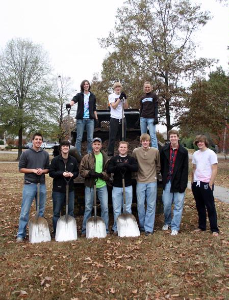 Several Union students volunteered their time by shoveling and laying mulch at Liberty Garden Park during Campus and Community Day. - Photo by Ebbie Davis