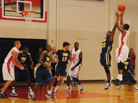 Union Bulldog CJ Davis goes up for a shot in the homecoming game against Truett-McConnell College. The Bulldogs won the game 79-69. - Photo by Victoria Stargel