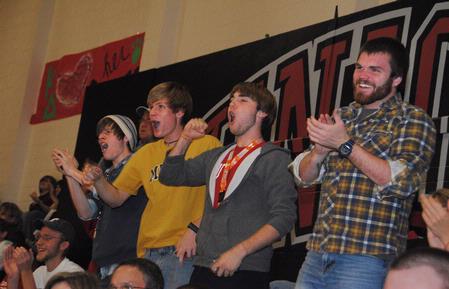 Bulldog fans cheer loudly at the homecoming game against Truett-McConnell College, which the Bulldogs won 79-69. - Photo by Victoria Stargel