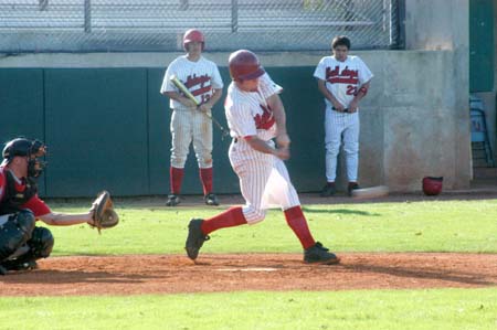 Clint Arthur makes contact in his plate appearance during the Intersquad World Series. - Photo by Steven Aldridge