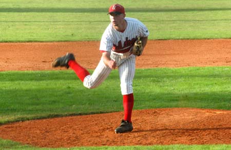 Clint Arthur finishing up his motion after a pitch during the Intersquad World Series. - Photo by Steven Aldridge