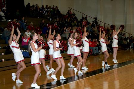 Cheerleaders pump up the crowd for the Lady Bulldogs during the game against Oklahoma Baptist University  for the first round of the 17th Annual Jackson Rotary Classic. - Photo by Deanna Santangelo
