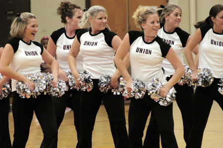 The 2003-04 cheerleaders perform during Bulldog Madness. - Photo by Lindsay Stavish