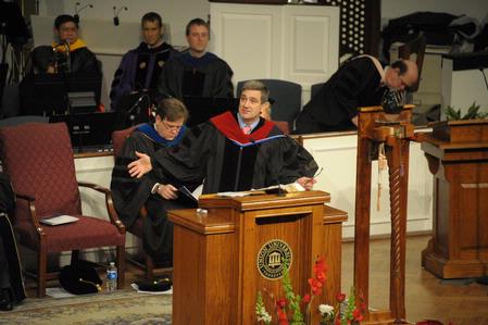 Jon Wallace, president of Azusa Pacific University, was the keynote speaker and encouraged graduates to look to Christ for their identity and purpose in life.
 - Photo by Morris Abernathy