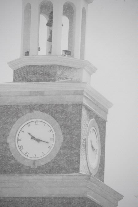 Miller Tower during a heavy snowfall - Photo by Morris Abernathy