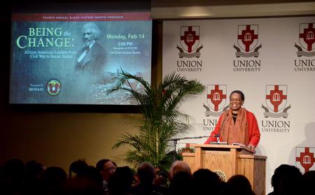 Renita J. Weems, vice president of academic affairs at American Baptist College, speaks as the keynote speaker at the Fourth Annual Black History Month Program. - Photo by Deanna Santangelo