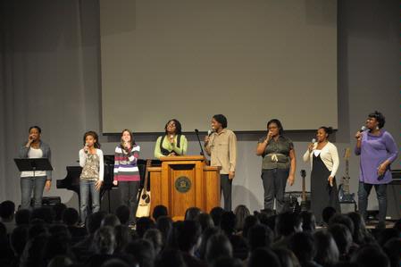 MOSAIC choir sings at the beginning of Chapel. - Photo by Morris Abernathy