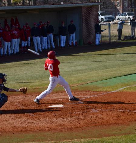 Cole McAdams steps up to bat against Oklahoma Wesleyan University. The Bulldogs won both games of the double header. - Photo by Victoria Stargel