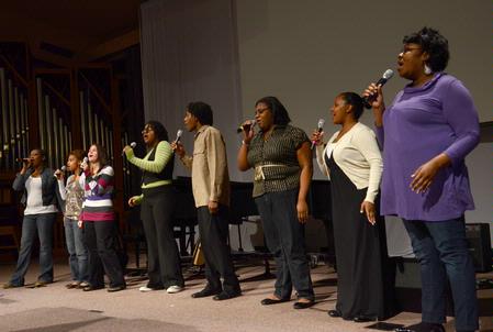 MOSAIC choir sings a capella beautifully at the beginning of chapel service.  - Photo by Victoria Stargel