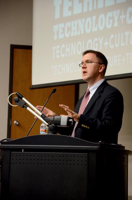 Justin Barnard, director of Carl F H Henry center for Christian leadership, makes introductions at the Town & Gown lecture series. - Photo by Deanna Santangelo