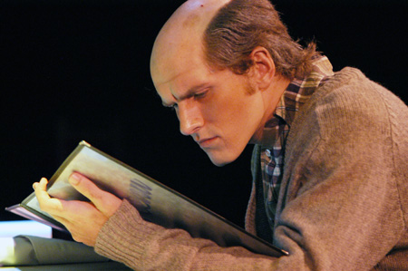 Patrick Myers as Marvin Standard in <i>You Have To Serve Somebody</i>.  Patrick actually shaved his head for this role. - Photo by Jim Veneman