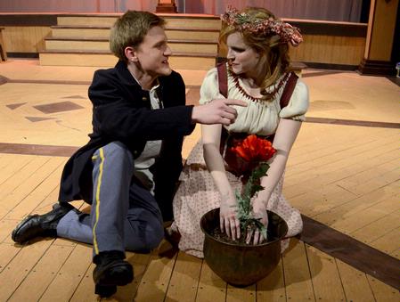 William Burke, freshman, and Sarah Love, freshman Biblical studies major, perform in "The Winter's Tale." - Photo by Deanna Santangelo